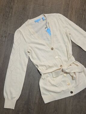 NWT Draper James • Ivory Tie-Waist Belted Cardigan